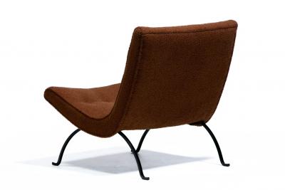 Milo Baughman Pair of Milo Baughman Scoop Chairs in Chocolate Boucl with Iron Legs c 1950s