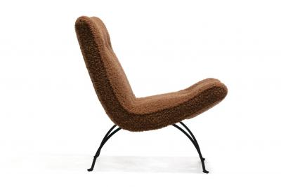 Milo Baughman Pair of Milo Baughman Scoop Chairs in Cocoa Boucl with Iron Legs c 1950s