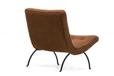 Milo Baughman Pair of Milo Baughman Scoop Chairs in Cocoa Boucl with Iron Legs c 1950s