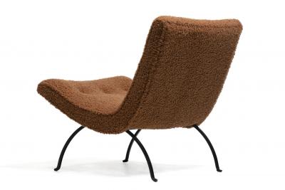 Milo Baughman Pair of Milo Baughman Scoop Chairs in Cocoa Boucl with Iron Legs c 1950s