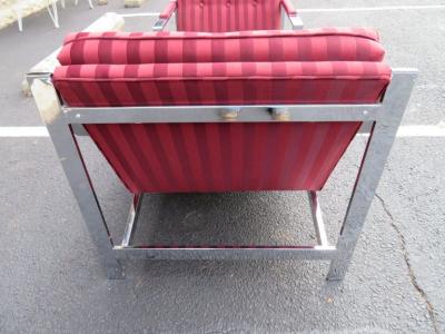 Milo Baughman Pair of Milo Baughman Style Chrome Flat Bar Lounge Chairs Mid Century Modern