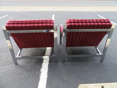 Milo Baughman Pair of Milo Baughman Style Chrome Flat Bar Lounge Chairs Mid Century Modern
