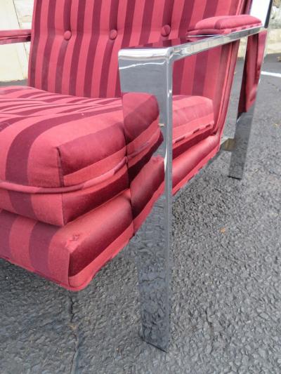 Milo Baughman Pair of Milo Baughman Style Chrome Flat Bar Lounge Chairs Mid Century Modern