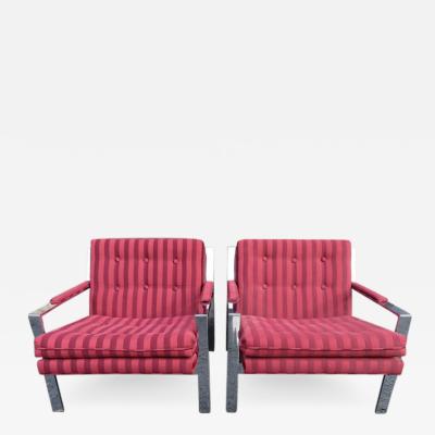 Milo Baughman Pair of Milo Baughman Style Chrome Flat Bar Lounge Chairs Mid Century Modern