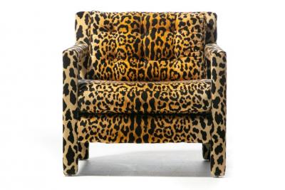 Milo Baughman Pair of Milo Baughman Style Mid Century Parsons Chairs in Leopard Velvet c 1970