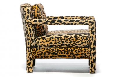 Milo Baughman Pair of Milo Baughman Style Mid Century Parsons Chairs in Leopard Velvet c 1970