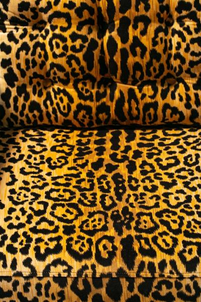 Milo Baughman Pair of Milo Baughman Style Mid Century Parsons Chairs in Leopard Velvet c 1970