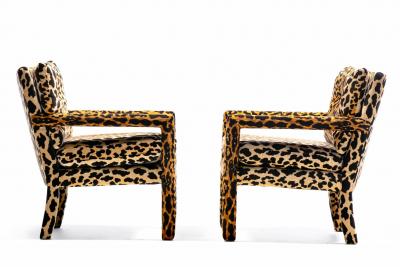 Milo Baughman Pair of Milo Baughman Style Mid Century Parsons Chairs in Leopard Velvet c 1970