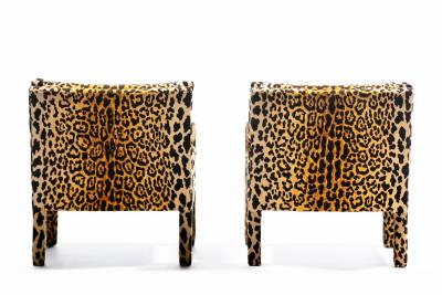 Milo Baughman Pair of Milo Baughman Style Mid Century Parsons Chairs in Leopard Velvet c 1970