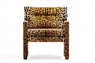 Milo Baughman Pair of Milo Baughman Style Mid Century Parsons Chairs in Leopard Velvet c 1970