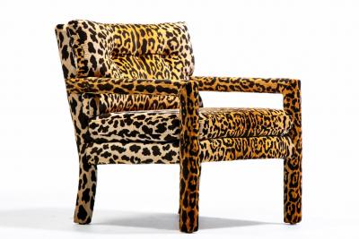 Milo Baughman Pair of Milo Baughman Style Mid Century Parsons Chairs in Leopard Velvet c 1970