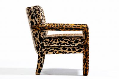 Milo Baughman Pair of Milo Baughman Style Mid Century Parsons Chairs in Leopard Velvet c 1970