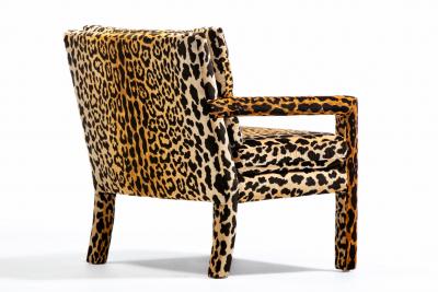 Milo Baughman Pair of Milo Baughman Style Mid Century Parsons Chairs in Leopard Velvet c 1970
