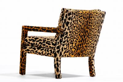 Milo Baughman Pair of Milo Baughman Style Mid Century Parsons Chairs in Leopard Velvet c 1970