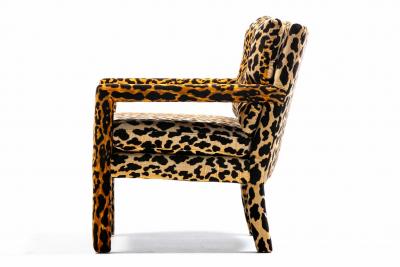 Milo Baughman Pair of Milo Baughman Style Mid Century Parsons Chairs in Leopard Velvet c 1970