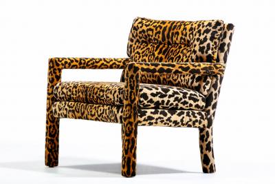 Milo Baughman Pair of Milo Baughman Style Mid Century Parsons Chairs in Leopard Velvet c 1970