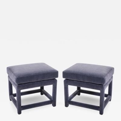 Milo Baughman Pair of Milo Baughman Style Parsons Ottomans Gray Velvet