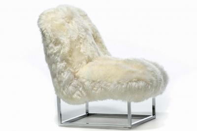 Milo Baughman Pair of Milo Baughman Style Sheepskin Chrome Slipper Chairs c 1970s