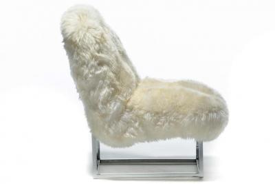 Milo Baughman Pair of Milo Baughman Style Sheepskin Chrome Slipper Chairs c 1970s