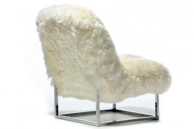 Milo Baughman Pair of Milo Baughman Style Sheepskin Chrome Slipper Chairs c 1970s