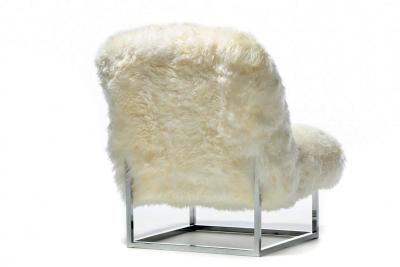 Milo Baughman Pair of Milo Baughman Style Sheepskin Chrome Slipper Chairs c 1970s