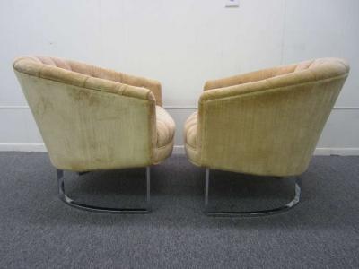 Milo Baughman Pair of Milo Baughman Style Tufted Chrome Barrel Tub Chairs Mid Century Modern