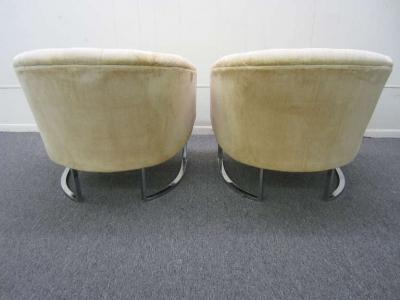 Milo Baughman Pair of Milo Baughman Style Tufted Chrome Barrel Tub Chairs Mid Century Modern