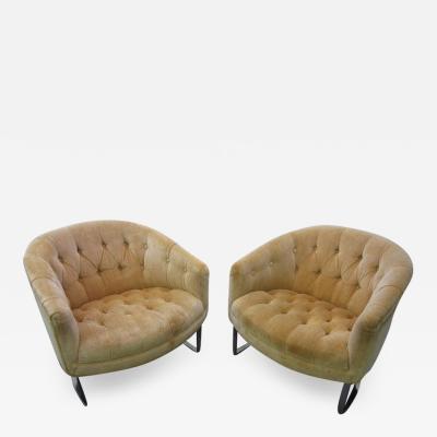 Milo Baughman Pair of Milo Baughman Style Tufted Chrome Barrel Tub Chairs Mid Century Modern