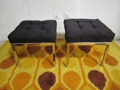 Milo Baughman Pair of Milo Baughman Style Tufted Chrome Stools Mid century Modern
