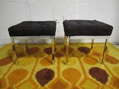 Milo Baughman Pair of Milo Baughman Style Tufted Chrome Stools Mid century Modern