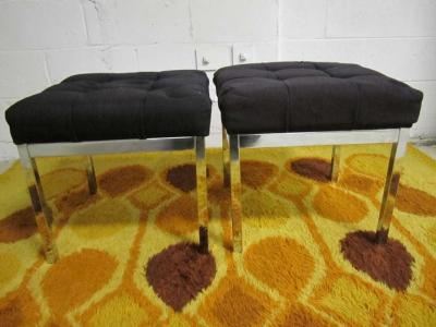 Milo Baughman Pair of Milo Baughman Style Tufted Chrome Stools Mid century Modern