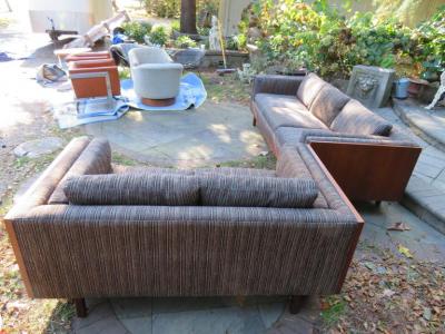 Milo Baughman Pair of Milo Baughman Style Walnut Case Loveseat Sectional Mid Century Modern