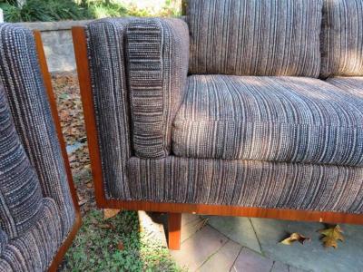 Milo Baughman Pair of Milo Baughman Style Walnut Case Loveseat Sectional Mid Century Modern