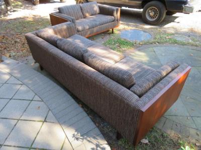 Milo Baughman Pair of Milo Baughman Style Walnut Case Loveseat Sectional Mid Century Modern