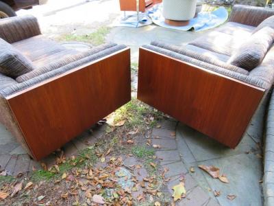 Milo Baughman Pair of Milo Baughman Style Walnut Case Loveseat Sectional Mid Century Modern