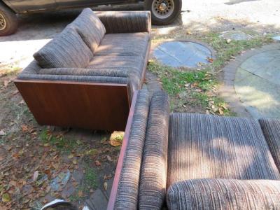 Milo Baughman Pair of Milo Baughman Style Walnut Case Loveseat Sectional Mid Century Modern