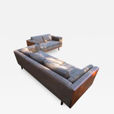 Milo Baughman Pair of Milo Baughman Style Walnut Case Loveseat Sectional Mid Century Modern