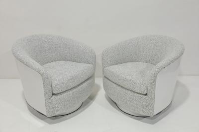 Milo Baughman Pair of Milo Baughman Tilt Swivel Lounge Chairs Kelly Wearstler Boucle