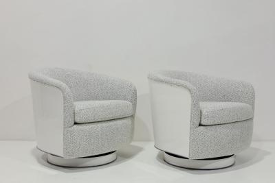 Milo Baughman Pair of Milo Baughman Tilt Swivel Lounge Chairs Kelly Wearstler Boucle