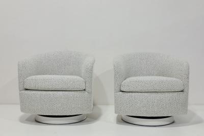 Milo Baughman Pair of Milo Baughman Tilt Swivel Lounge Chairs Kelly Wearstler Boucle