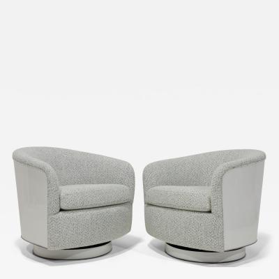 Milo Baughman Pair of Milo Baughman Tilt Swivel Lounge Chairs Kelly Wearstler Boucle