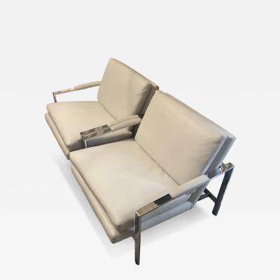 Milo Baughman Pair of Milo Baughman chrome lounge chairs in white leather
