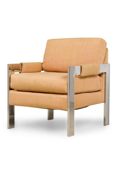 Milo Baughman Pair of Milo Baughman for Directional Polished Chrome Upholstered Armchairs