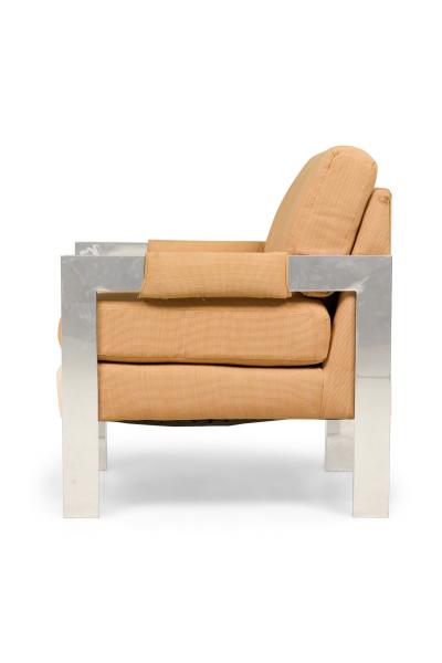 Milo Baughman Pair of Milo Baughman for Directional Polished Chrome Upholstered Armchairs