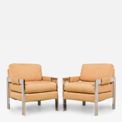 Milo Baughman Pair of Milo Baughman for Directional Polished Chrome Upholstered Armchairs