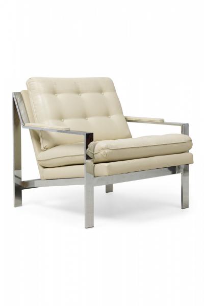 Milo Baughman Pair of Milo Baughman for Thayer Coggin Chrome Leather Upholstered Armchairs