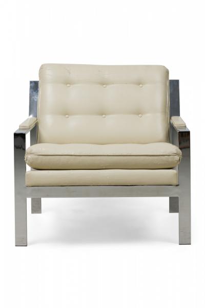 Milo Baughman Pair of Milo Baughman for Thayer Coggin Chrome Leather Upholstered Armchairs