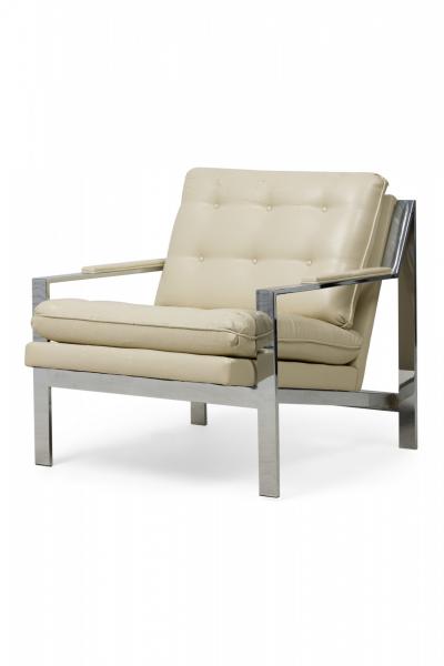 Milo Baughman Pair of Milo Baughman for Thayer Coggin Chrome Leather Upholstered Armchairs