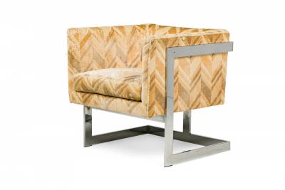 Milo Baughman Pair of Milo Baughman for Thayer Coggin Chrome and Beige T Bar Armchairs