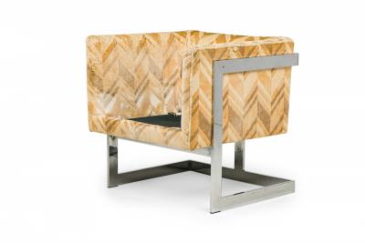 Milo Baughman Pair of Milo Baughman for Thayer Coggin Chrome and Beige T Bar Armchairs